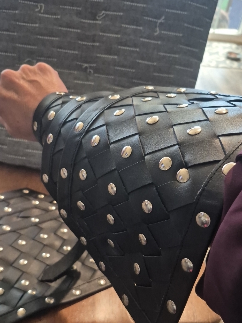 Black Studded Woven Leather Cuff Men’s Viking Warrior Wrist